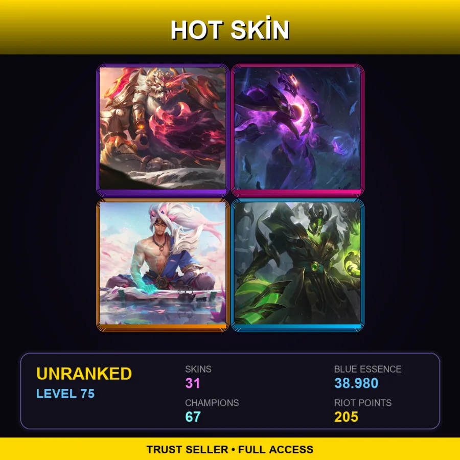 BR | Lv75 | Unranked | 31 Skin | 67 Champ — LoL account