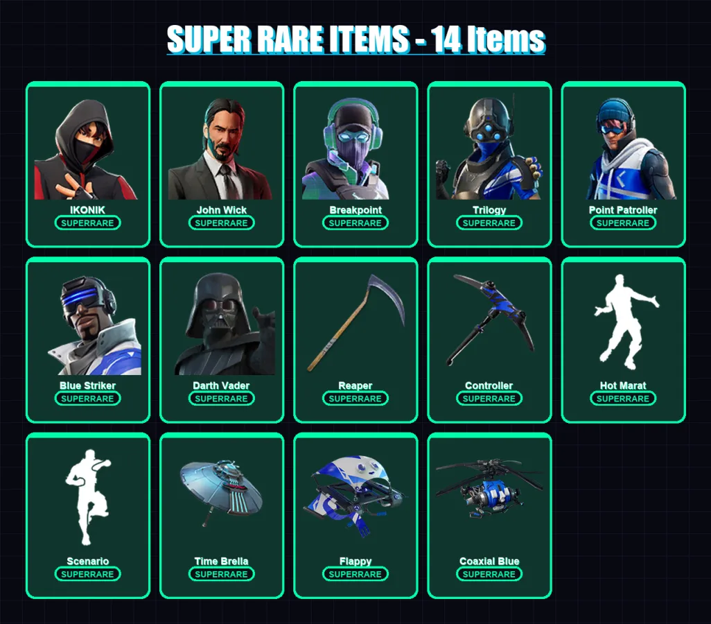 [PS4/PS5/XBOX/PC] | IKONIK | John Wick | Breakpoint | Trilogy | Point Patroller | 236 skin | 189 pickaxe | 153 emote | 125 glider | Lv1473 — Fortnite account