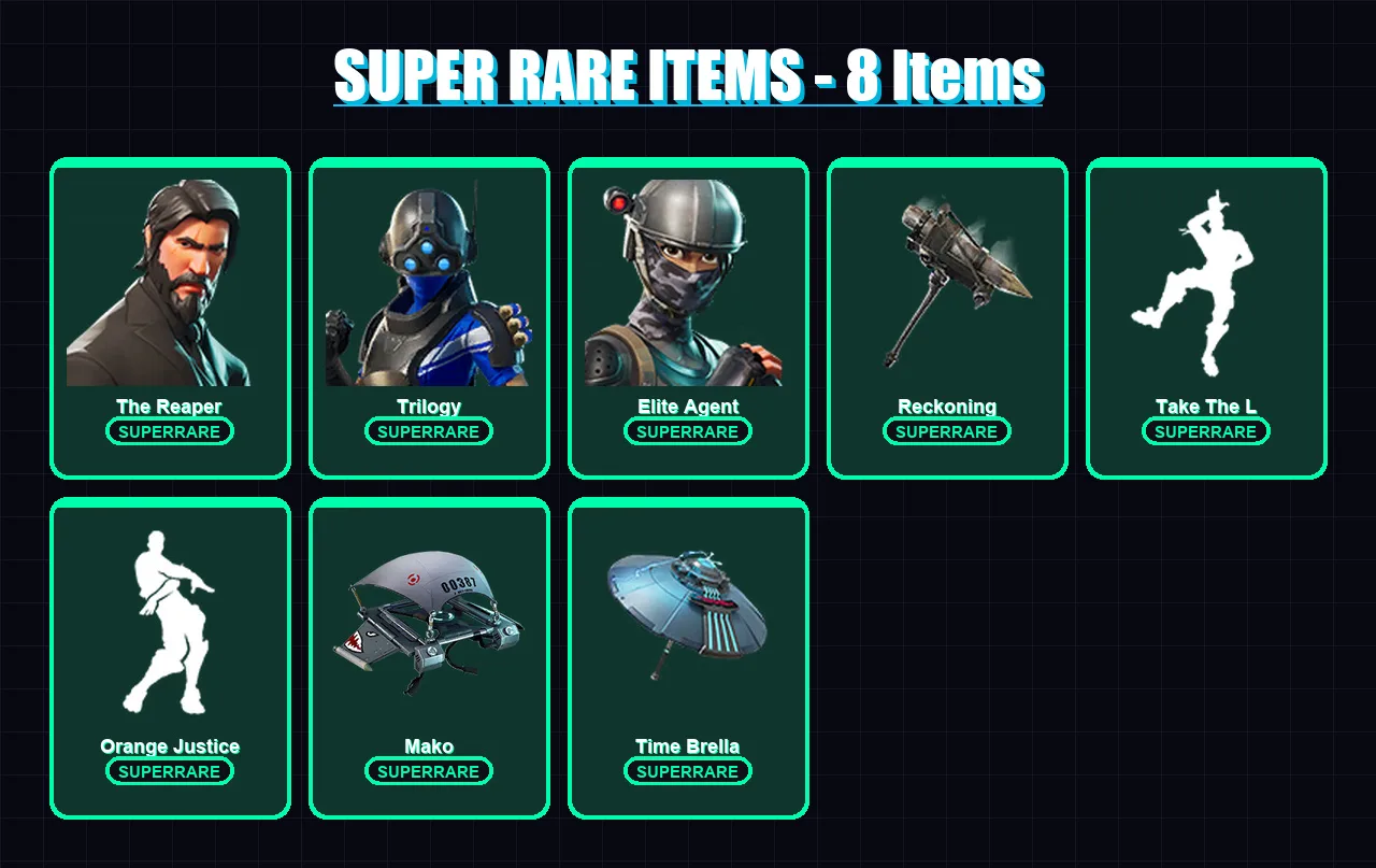 [PS4/PS5/XBOX/PC] | The Reaper | Trilogy | Elite Agent | Blackheart | The Visitor | 33 skin | 27 pickaxe | 41 emote | 32 glider | Lv625