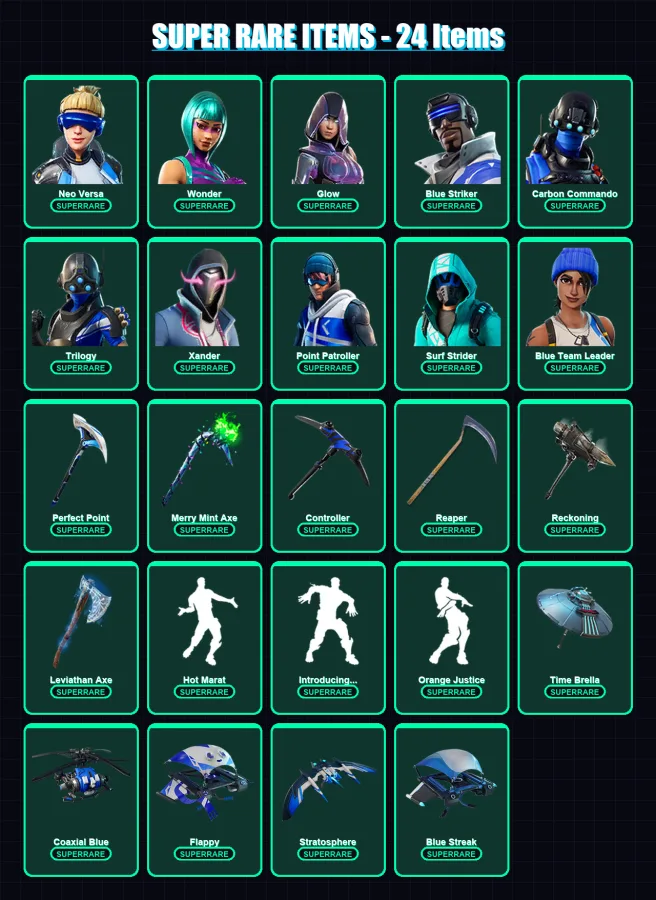 [PC/XBOX] | Neo Versa | Wonder | Glow | Blue Striker | Carbon Commando | 149 skin | 181 pickaxe | 155 emote | 157 glider | Lv3306