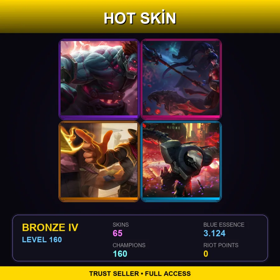 BR | Hextech Sion | Warring Kingdoms Nidalee | High Noon Twisted Fate | PROJECT: Zed | 65 Skin | 160 Champ | Bronze IV | Lv160