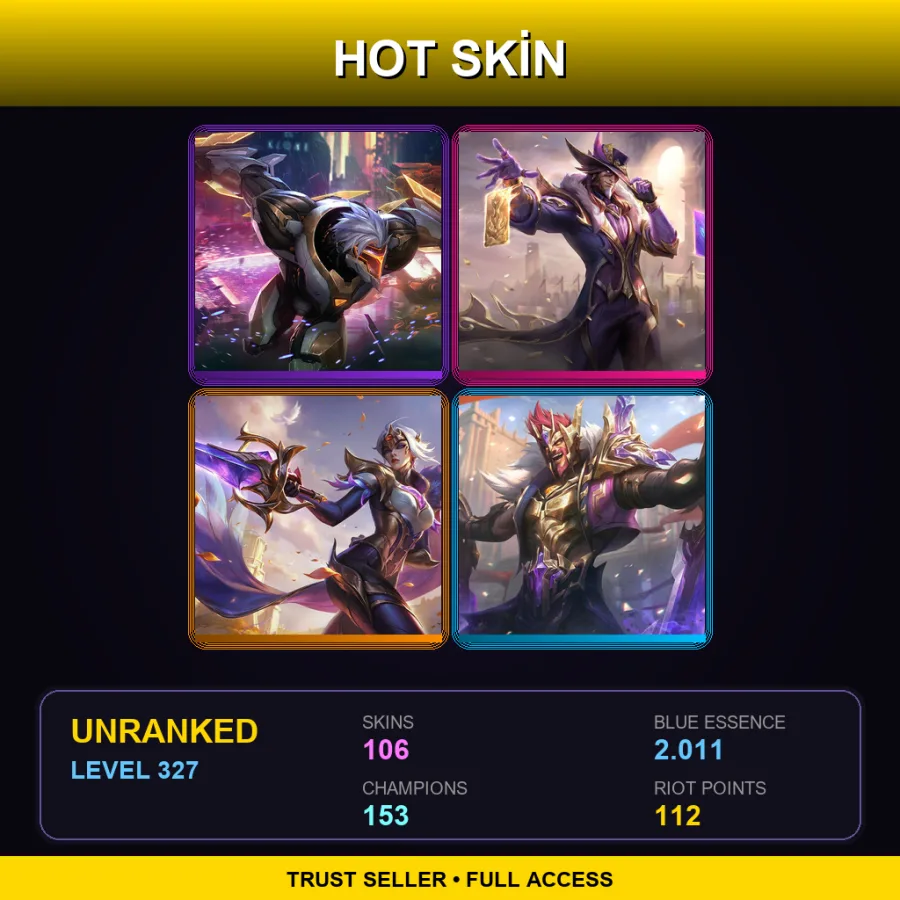 EUW | Lv327 | Unranked | 106 Skin | 153 Champ