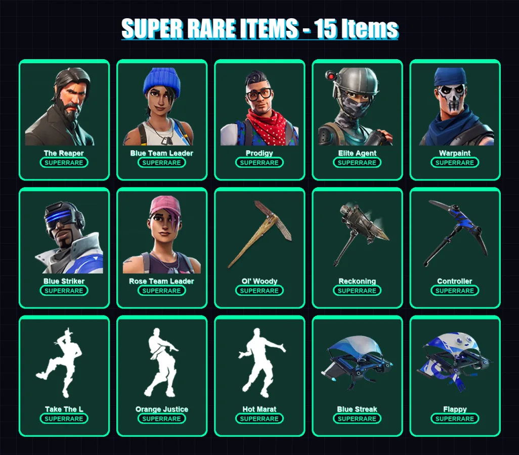 [PS4/PS5/XBOX/PC] | The Reaper | Blue Team Leader | Prodigy | Elite Agent | Warpaint | 78 skin | 60 pickaxe | 77 emote | 66 glider | Lv875