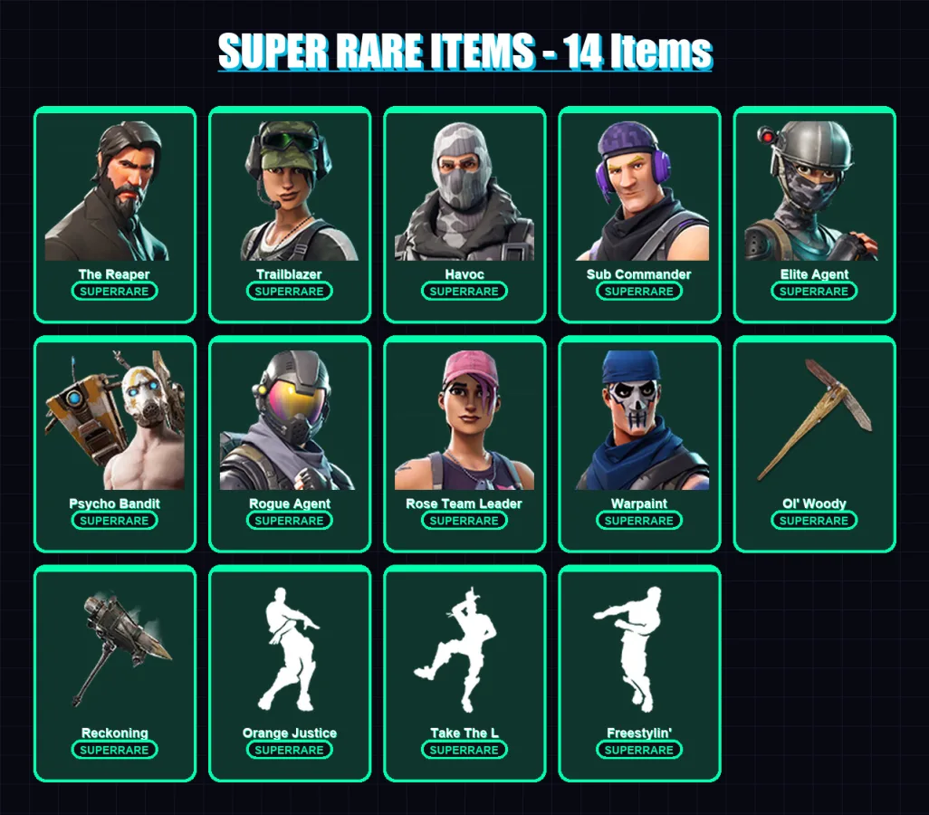 [PC/XBOX/PSN] | The Reaper | Trailblazer | Havoc | Sub Commander | Elite Agent | 108 skin | 94 pickaxe | 84 emote | 57 glider | Lv452 — Fortnite account