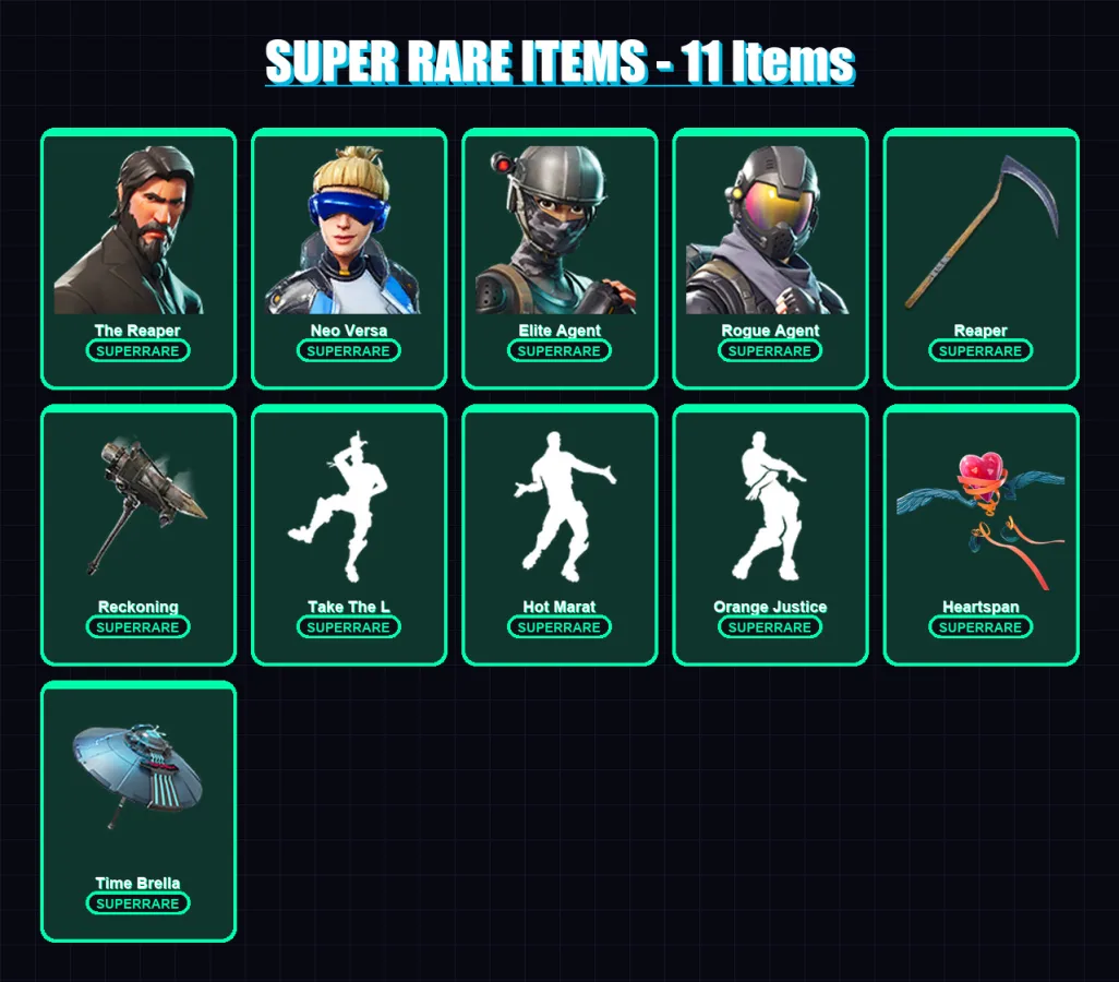 [PC/XBOX/PSN] | The Reaper | Omega | Neo Versa | Midas | Elite Agent | 174 skin | 183 pickaxe | 162 emote | 147 glider | Lv2536