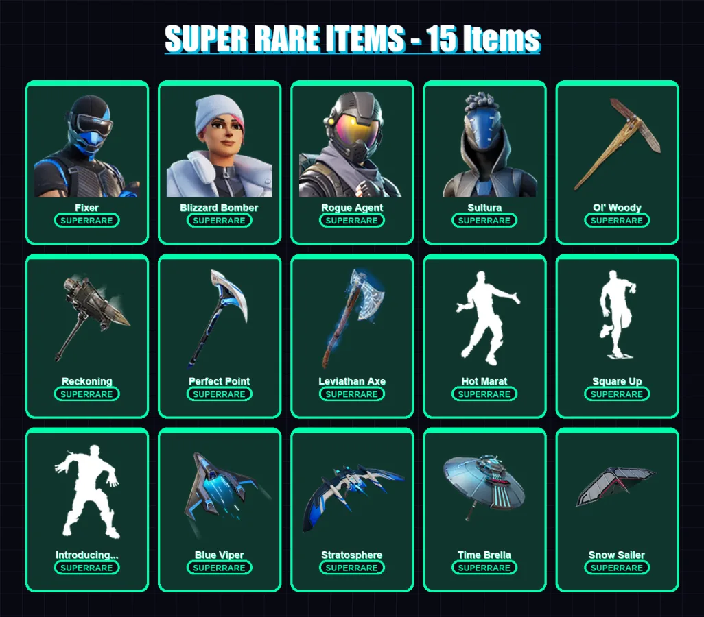 [PC/XBOX] | Fixer | Blizzard Bomber | Rogue Agent | Sultura | Sorana | 164 skin | 178 pickaxe | 147 emote | 164 glider | Lv2164