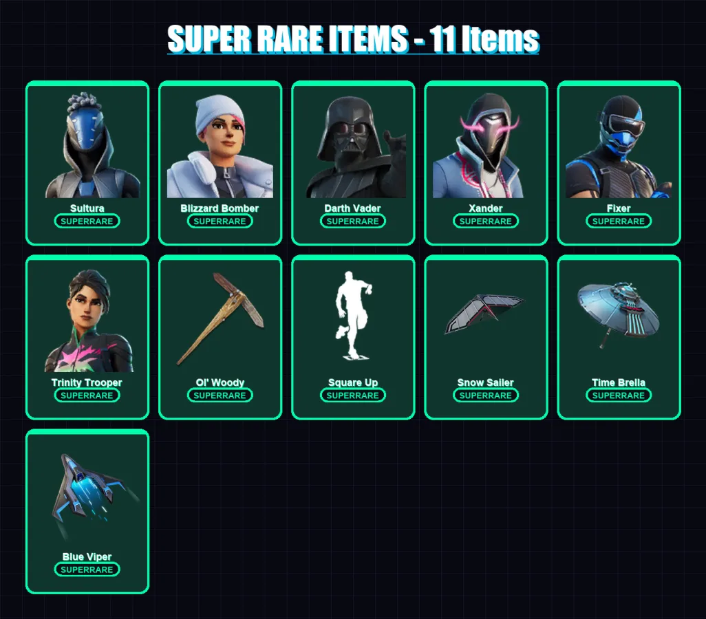 [PS4/PS5/PC] | Sultura | Blizzard Bomber | Darth Vader | Xander | Fixer | 160 skin | 171 pickaxe | 123 emote | 113 glider | Lv2054