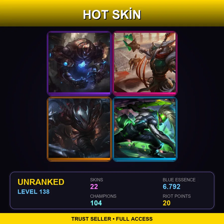 SG | Lv138 | Unranked | 22 Skin | 104 Champ — LoL account