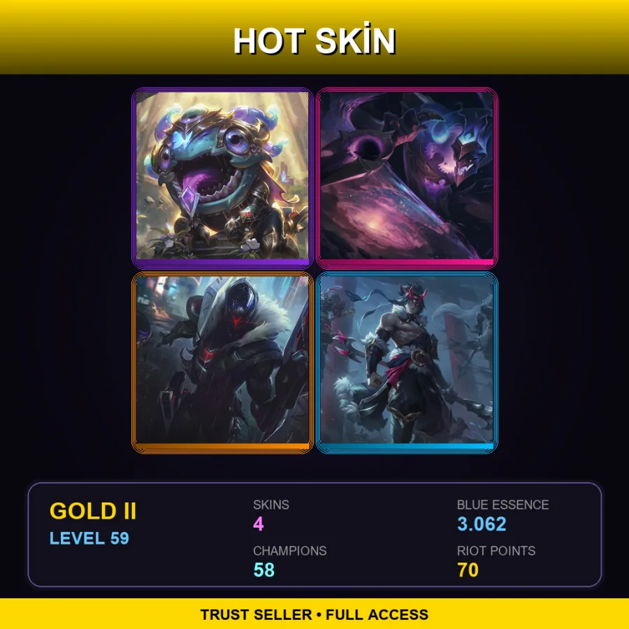 EUW | Lv59 | Gold II | 4 Skin | 58 Champ — LoL account