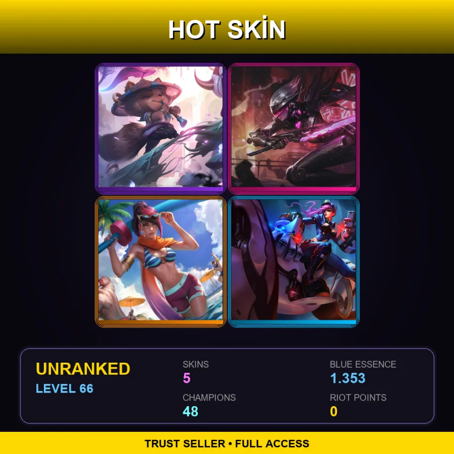 RU | Lv66 | Unranked | 5 Skin | 48 Champ with Teemo