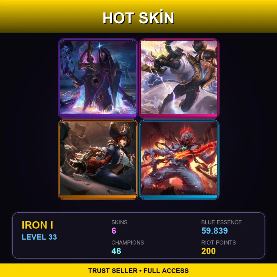 EUW | Lv33 | Iron I | 6 Skin | 46 Champ