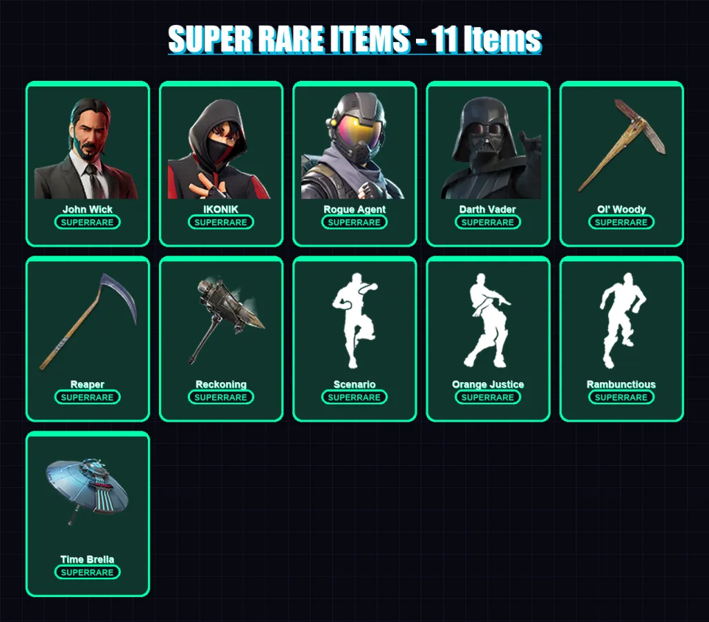 [PC/PSN] | John Wick | IKONIK | Rogue Agent | Darth Vader | Snap | 161 skin | 207 pickaxe | 146 emote | 174 glider | Lv3100