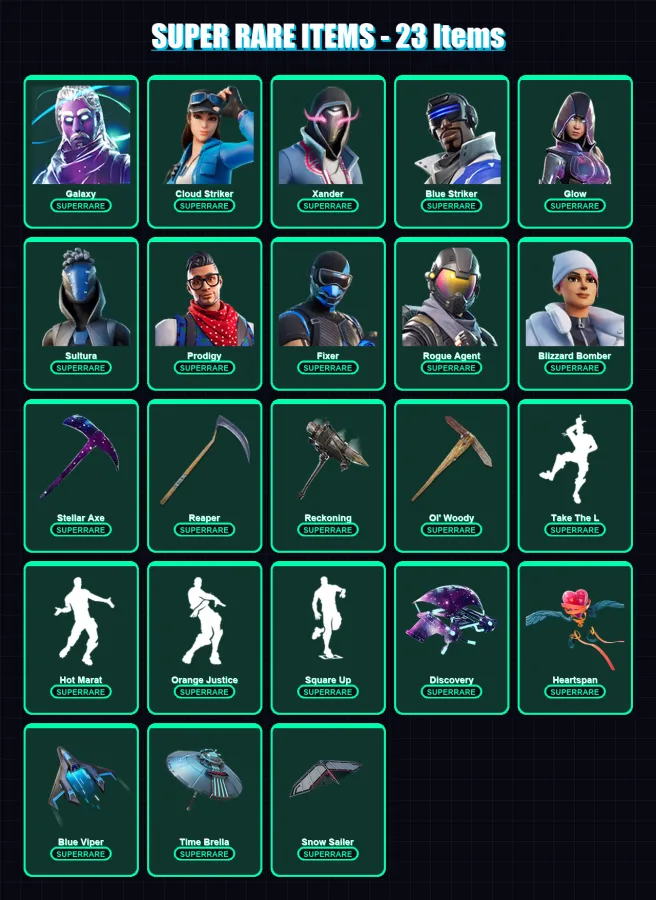 [PS4/PS5/XBOX/PC] | Galaxy | Cloud Striker | Xander | Blue Striker | Glow | 235 skin | 221 pickaxe | 165 emote | 164 glider | Lv1959