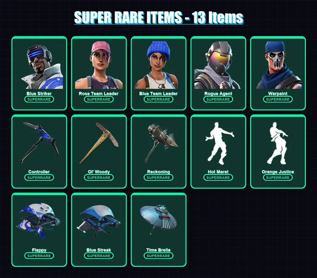 [PC/XBOX/PSN] | Blue Striker | Rose Team Leader | Blue Team Leader | Rogue Agent | Warpaint | 82 skin | 120 pickaxe | 100 emote | 118 glider | Lv173