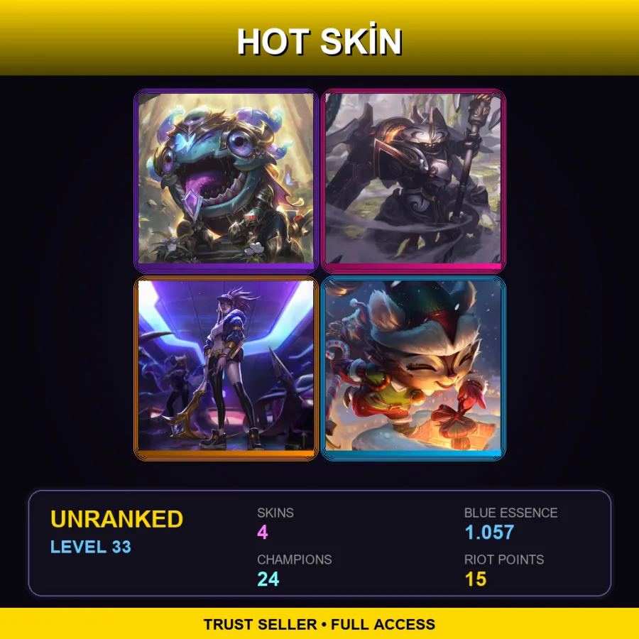 EUW | Lv33 | Unranked | 4 Skin | 24 Champ — LoL account