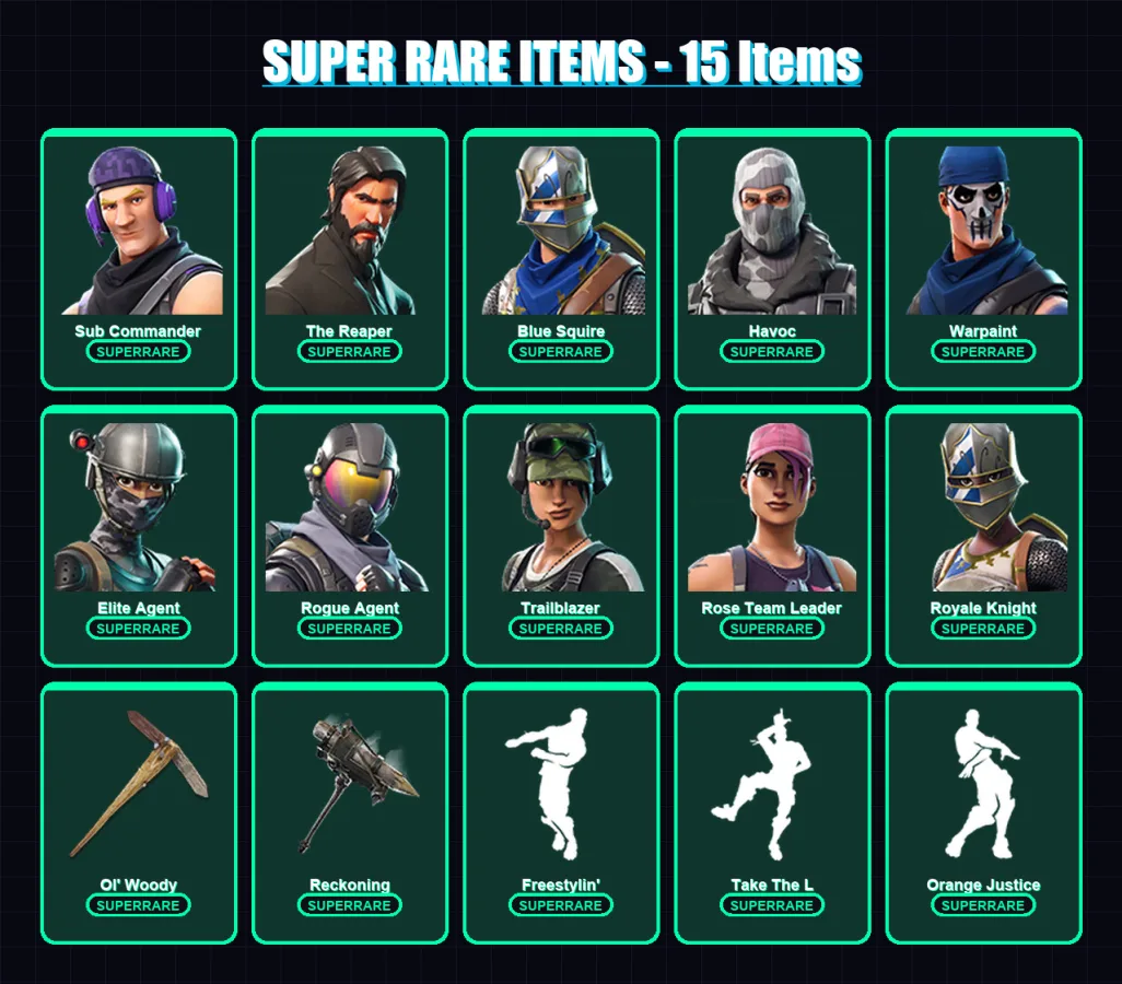 [PS4/PS5/PC] | Sub Commander | The Reaper | Blue Squire | Havoc | Warpaint | 118 skin | 132 pickaxe | 97 emote | 107 glider | Lv1120