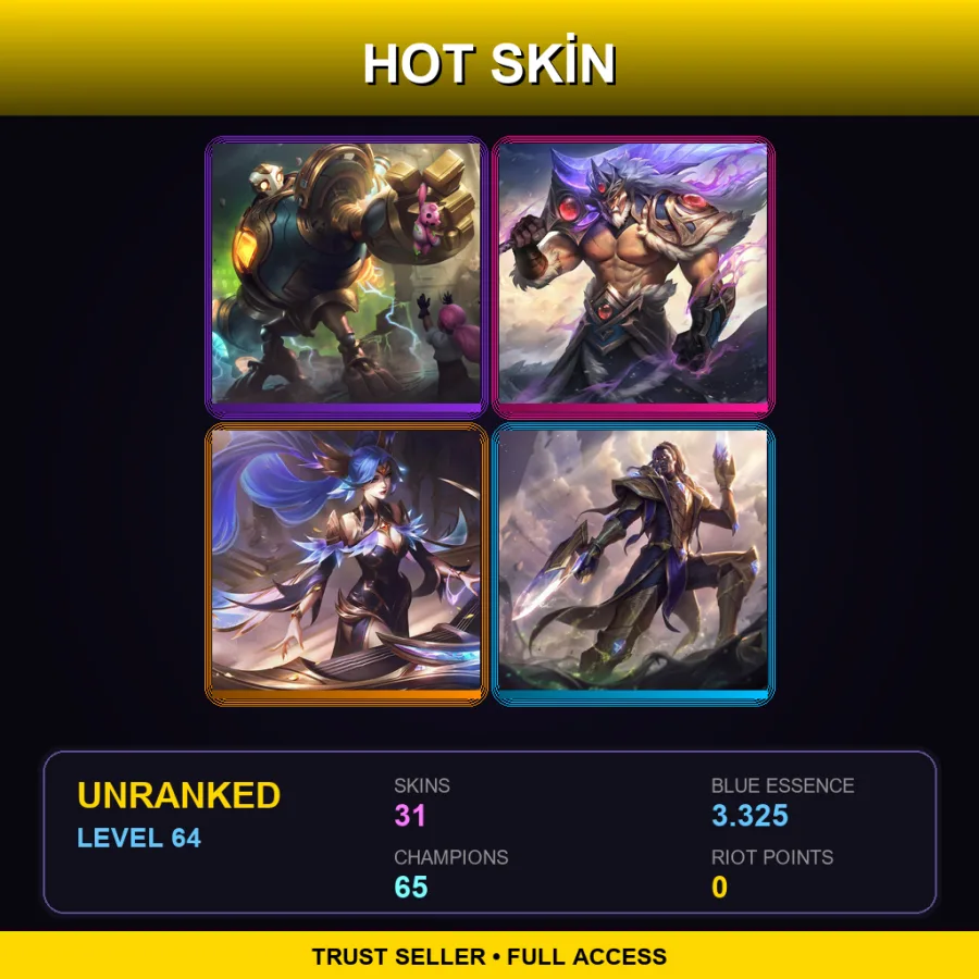 VN | Lv64 | Unranked | 31 Skin | 65 Champ