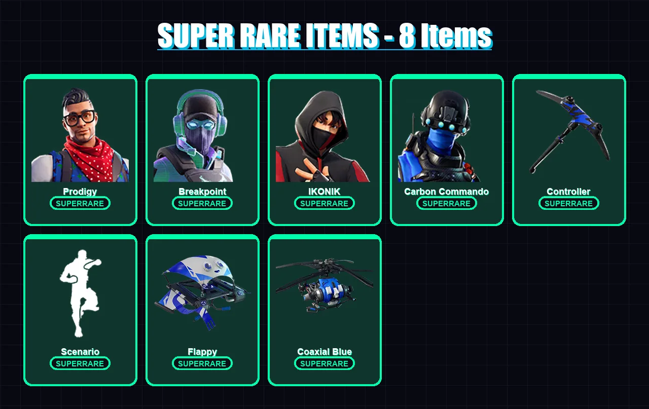 [PC/XBOX/PSN] | Prodigy | Breakpoint | IKONIK | Carbon Commando | Hybrid | 17 skin | 13 pickaxe | 21 emote | 15 glider | Lv150