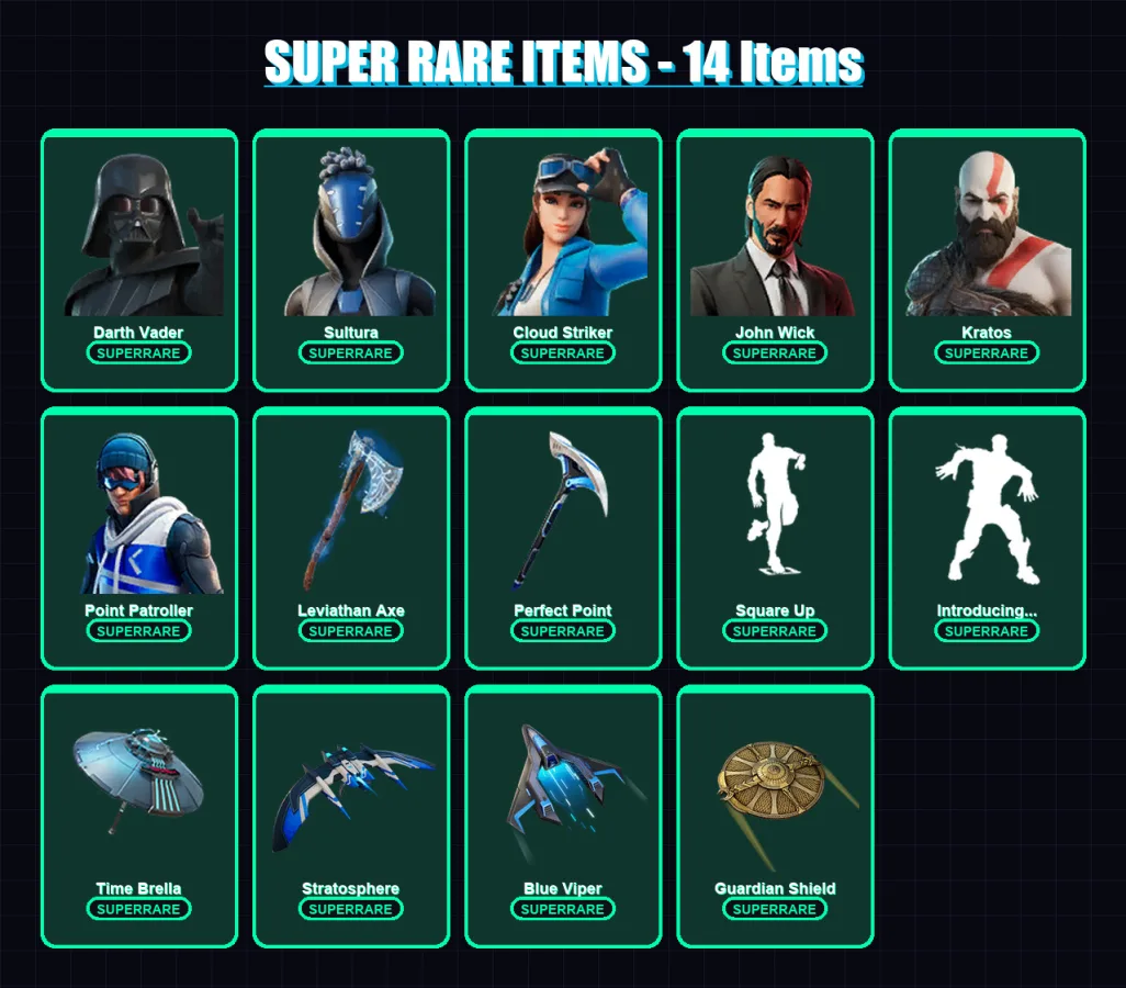 [PS4/PS5/XBOX/PC] | Darth Vader | Sultura | Cloud Striker | John Wick | Kratos | 338 skin | 267 pickaxe | 172 emote | 173 glider | Lv2174