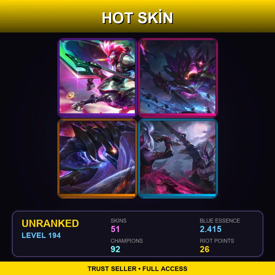 EUNE | Lv194 | Unranked | 51 Skin | 92 Champ