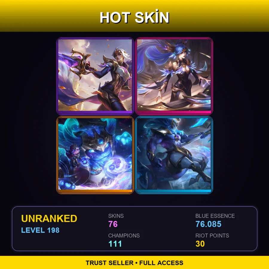 LAN | Lv198 | Unranked | 76 Skin | 111 Champ — LoL account