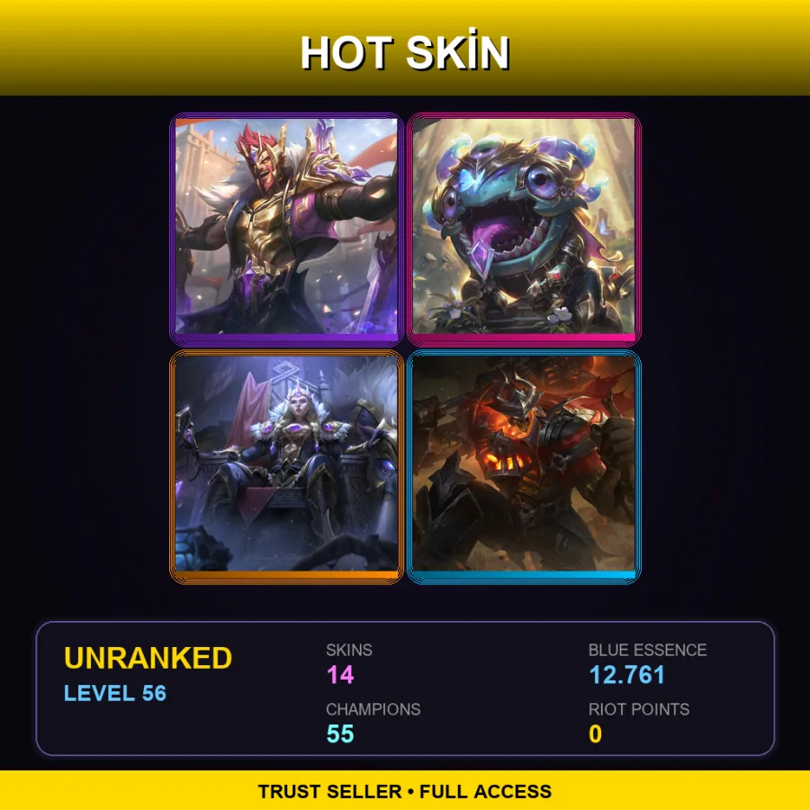 EUW | Lv56 | Unranked | 14 Skin | 55 Champ