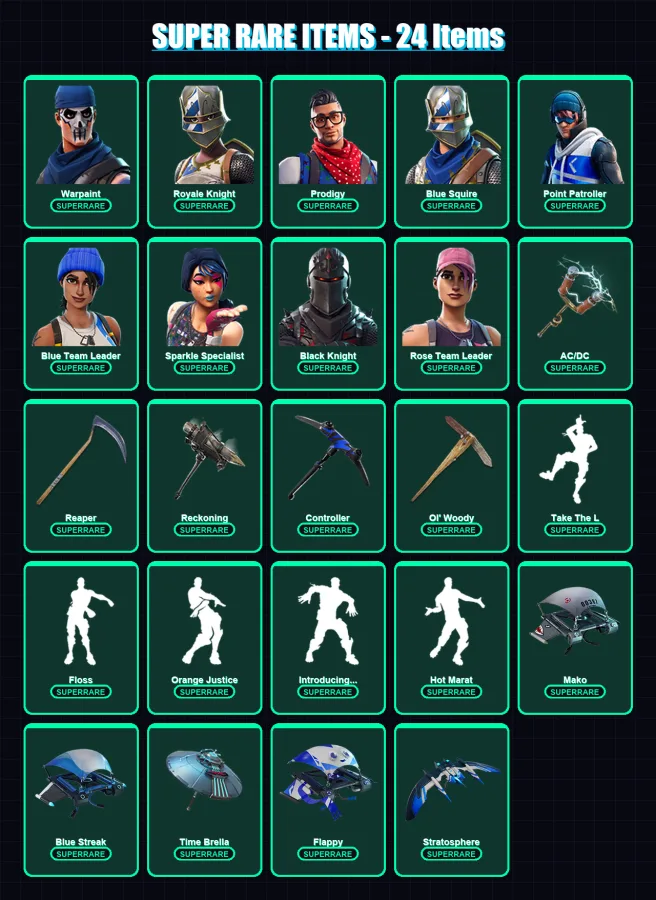 [PC/XBOX] | Warpaint | Royale Knight | Prodigy | Blue Squire | Point Patroller | 161 skin | 142 pickaxe | 126 emote | 145 glider | Lv1778