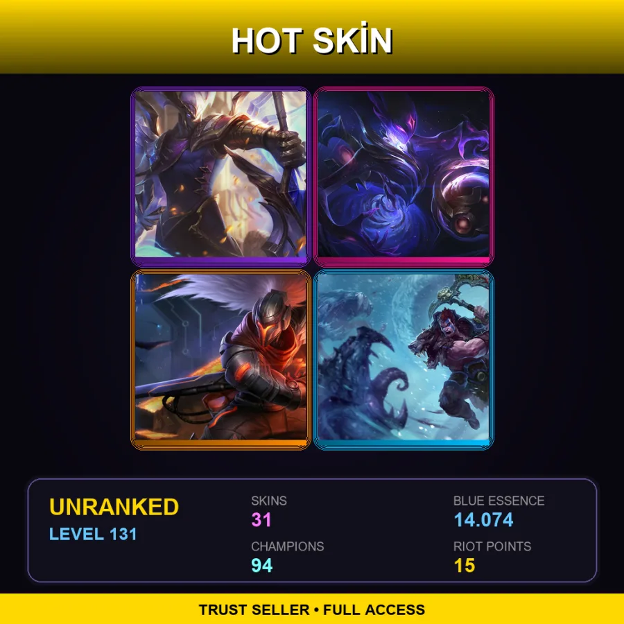 LAS | Lv131 | Unranked | 31 Skin | 94 Champ — LoL account