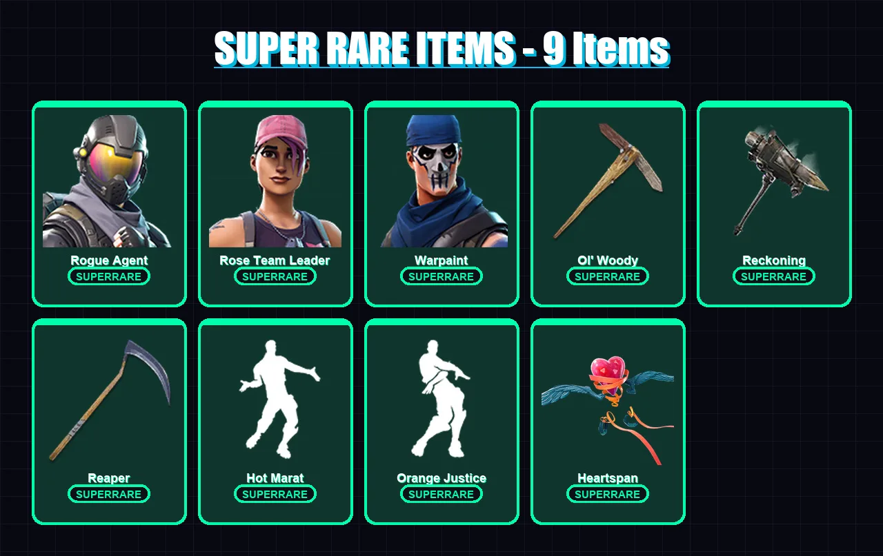 [PC/XBOX/PSN] | Rogue Agent | Rose Team Leader | Warpaint | Valor | Lynx | 54 skin | 32 pickaxe | 49 emote | 38 glider | Lv386