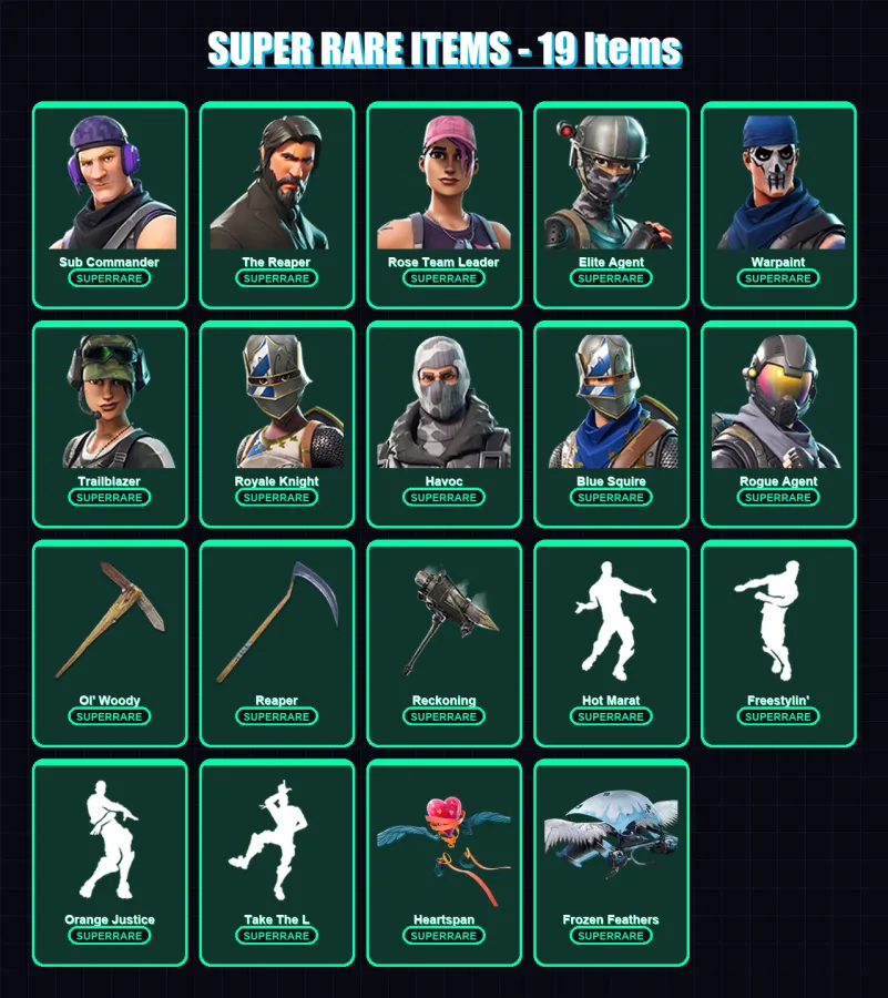 [PC/XBOX/PSN] | Sub Commander | The Reaper | Rose Team Leader | Elite Agent | Warpaint | 89 skin | 70 pickaxe | 85 emote | 87 glider | Lv1173 — Fortnite account