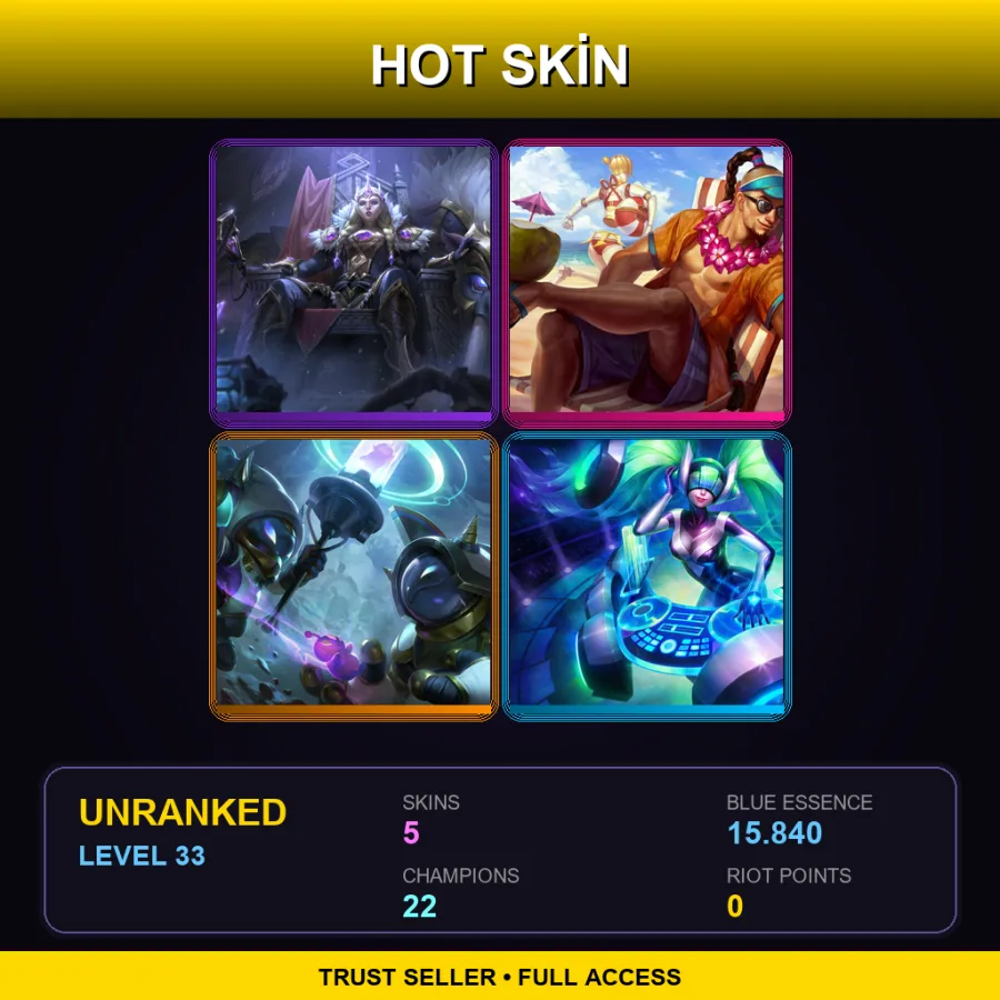 EUW | Lv33 | Unranked | 5 Skin | 22 Champ