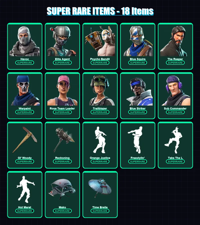 [PC] | Havoc | Elite Agent | Psycho Bandit | Blue Squire | The Reaper | 48 skin | 35 pickaxe | 44 emote | 33 glider | Lv395