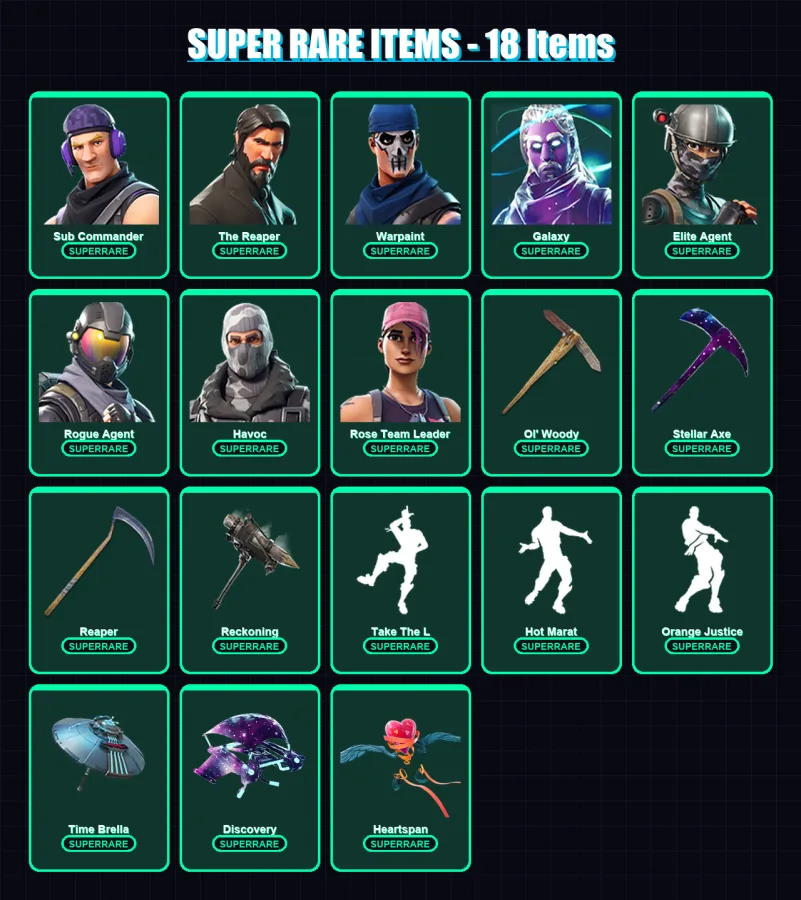 [PC/XBOX] | Sub Commander | The Reaper | Warpaint | Galaxy | Elite Agent | 67 skin | 56 pickaxe | 55 emote | 55 glider | Lv762