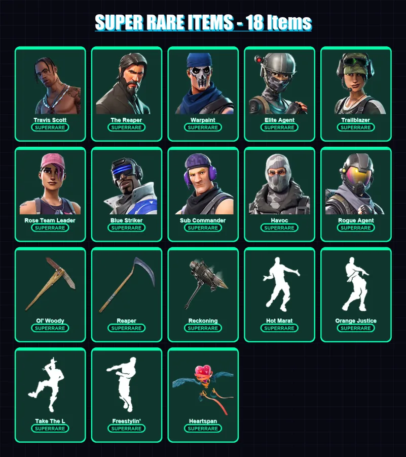 [PC/XBOX/PSN] | Travis Scott | The Reaper | Warpaint | Elite Agent | Trailblazer | 123 skin | 87 pickaxe | 103 emote | 89 glider | Lv1343