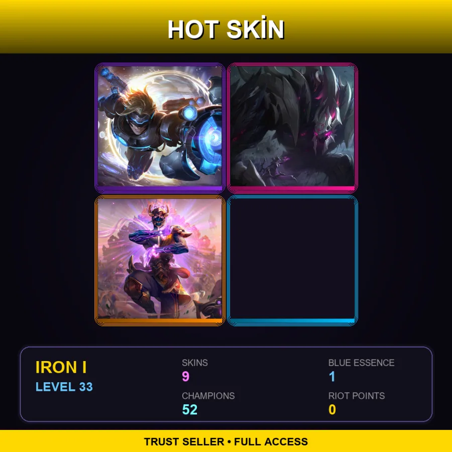 TR | Lv33 | Iron I | 9 Skin | 52 Champ — LoL account