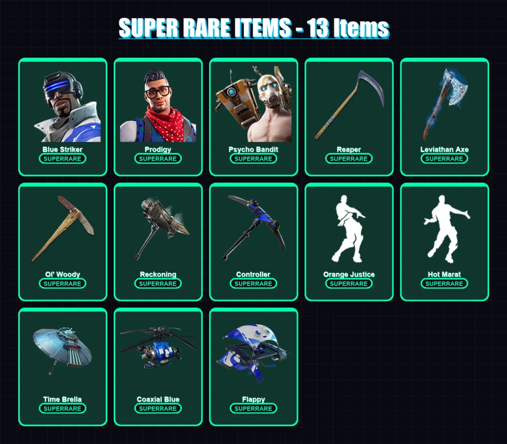 [PC/XBOX/PSN] | Blue Striker | Prodigy | Psycho Bandit | Sentinel | Predator | 241 skin | 292 pickaxe | 230 emote | 210 glider | Lv3420