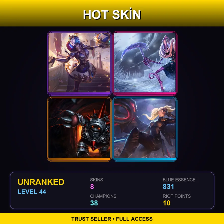 EUNE | Lv44 | Unranked | 8 Skin | 38 Champ — LoL account