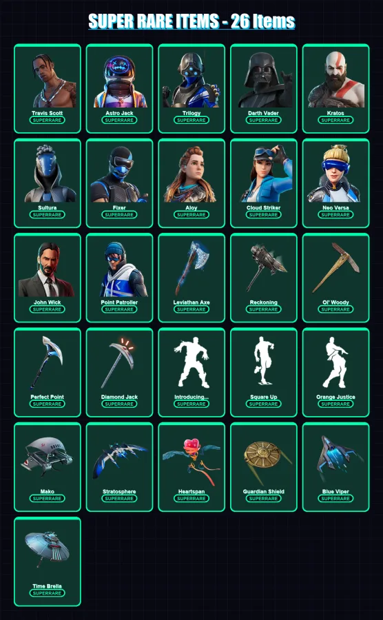 [PS4/PS5/XBOX/PC] | Travis Scott | Astro Jack | Trilogy | Darth Vader | Kratos | 202 skin | 179 pickaxe | 118 emote | 145 glider | Lv1763