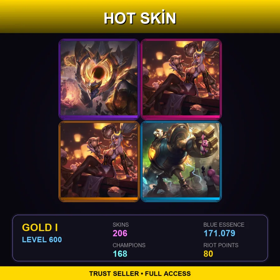 LAN | Lv600 | Gold I | 206 Skin | 168 Champ — Underworld Twisted Fate