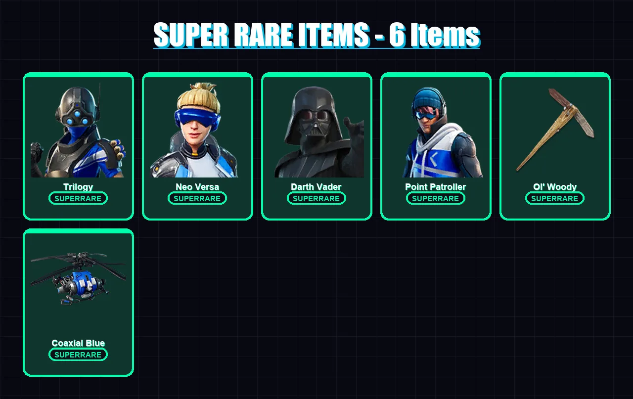 [PS4/PS5/XBOX/PC] | Trilogy | Neo Versa | Darth Vader | Point Patroller | Twyn | 177 skin | 213 pickaxe | 170 emote | 191 glider | Lv2649
