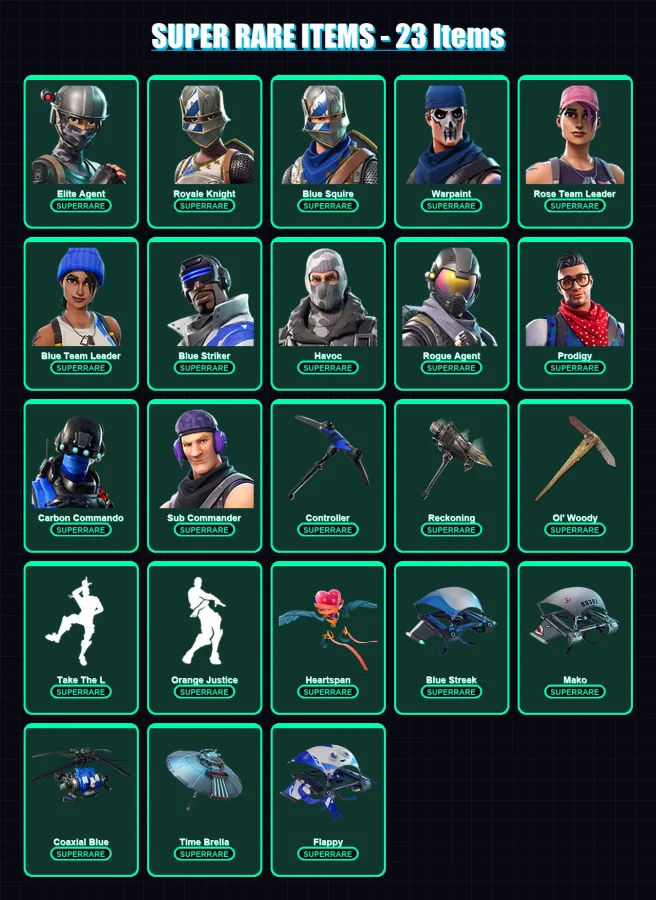 [PC/XBOX] | Elite Agent | Royale Knight | Blue Squire | Warpaint | Rose Team Leader | 106 skin | 75 pickaxe | 75 emote | 73 glider | Lv851