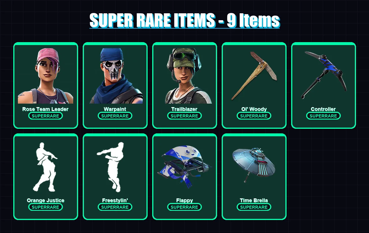 [PS4/PS5/XBOX/PC] | Rose Team Leader | Warpaint | Trailblazer | Pig the Butcher | Tsuki 2.0 | 10 skin | 44 pickaxe | 19 emote | 35 glider | Lv375