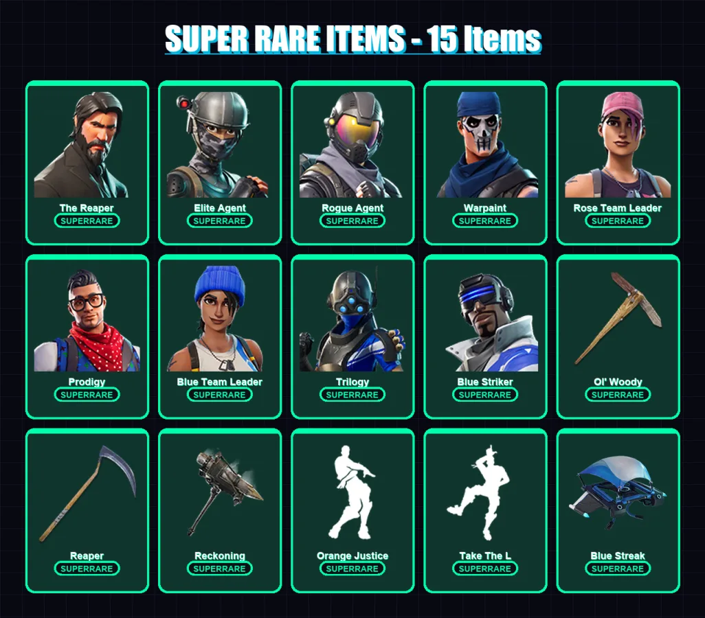 [PC/XBOX/PSN] | The Reaper | Omega | Elite Agent | Rogue Agent | Warpaint | 85 skin | 114 pickaxe | 84 emote | 91 glider | Lv1155