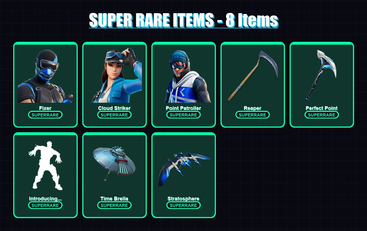 [PS4/PS5/XBOX/PC] | Fixer | Cloud Striker | Point Patroller | Midas | Ultima Knight | 115 skin | 172 pickaxe | 154 emote | 146 glider | Lv2647