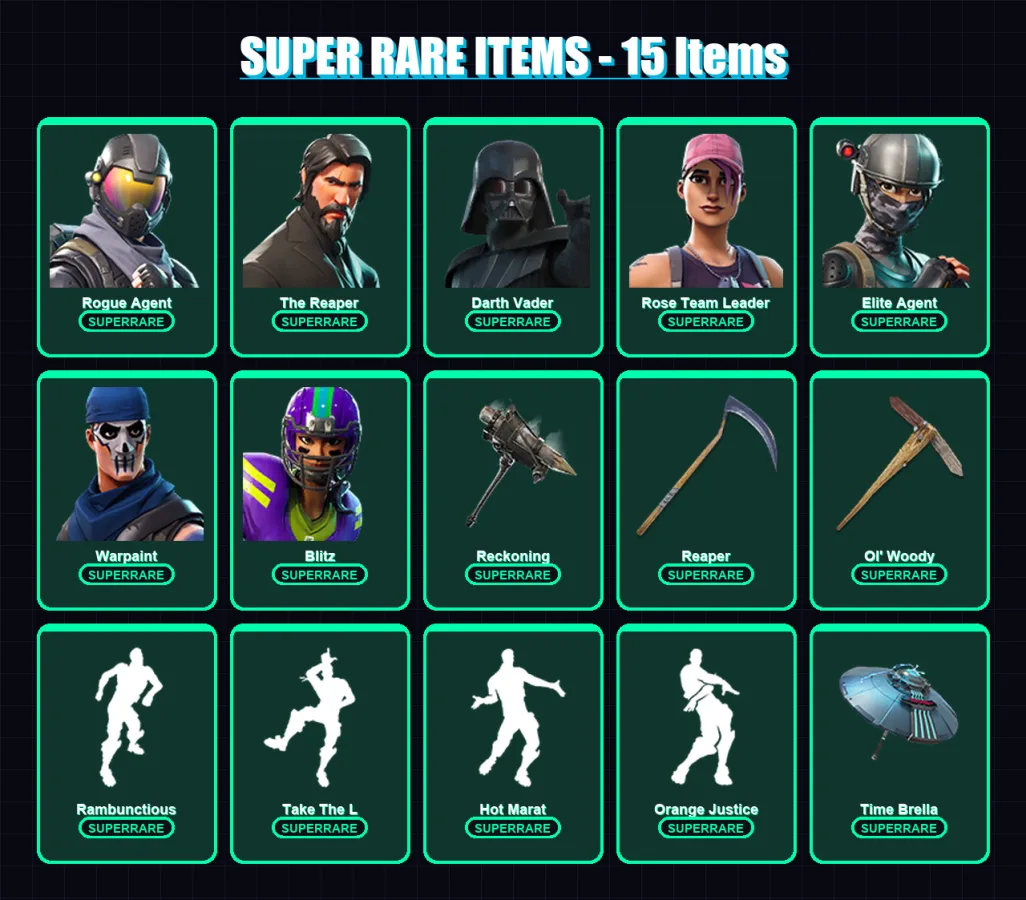 [PC/PSN] | Rogue Agent | The Reaper | Darth Vader | Rose Team Leader | Elite Agent | 176 skin | 181 pickaxe | 153 emote | 132 glider | Lv1433