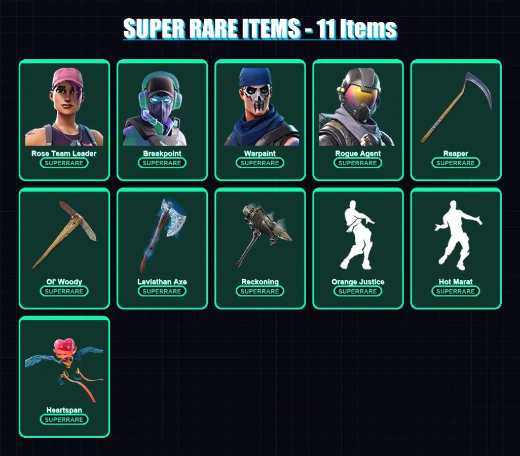 [PC/XBOX/PSN] | Rose Team Leader | Breakpoint | Warpaint | Rogue Agent | Rox | 158 skin | 121 pickaxe | 122 emote | 117 glider | Lv1480