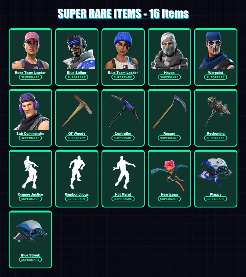 [PC/XBOX] | Rose Team Leader | Blue Striker | Blue Team Leader | Havoc | Warpaint | 58 skin | 43 pickaxe | 52 emote | 40 glider | Lv538 — Fortnite account