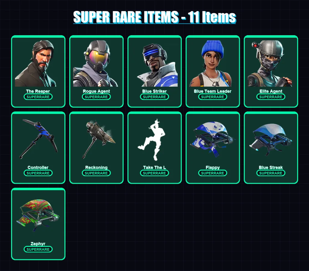 [PC/XBOX] | The Reaper | Rogue Agent | Blue Striker | Blue Team Leader | Elite Agent | 28 skin | 26 pickaxe | 39 emote | 29 glider | Lv399