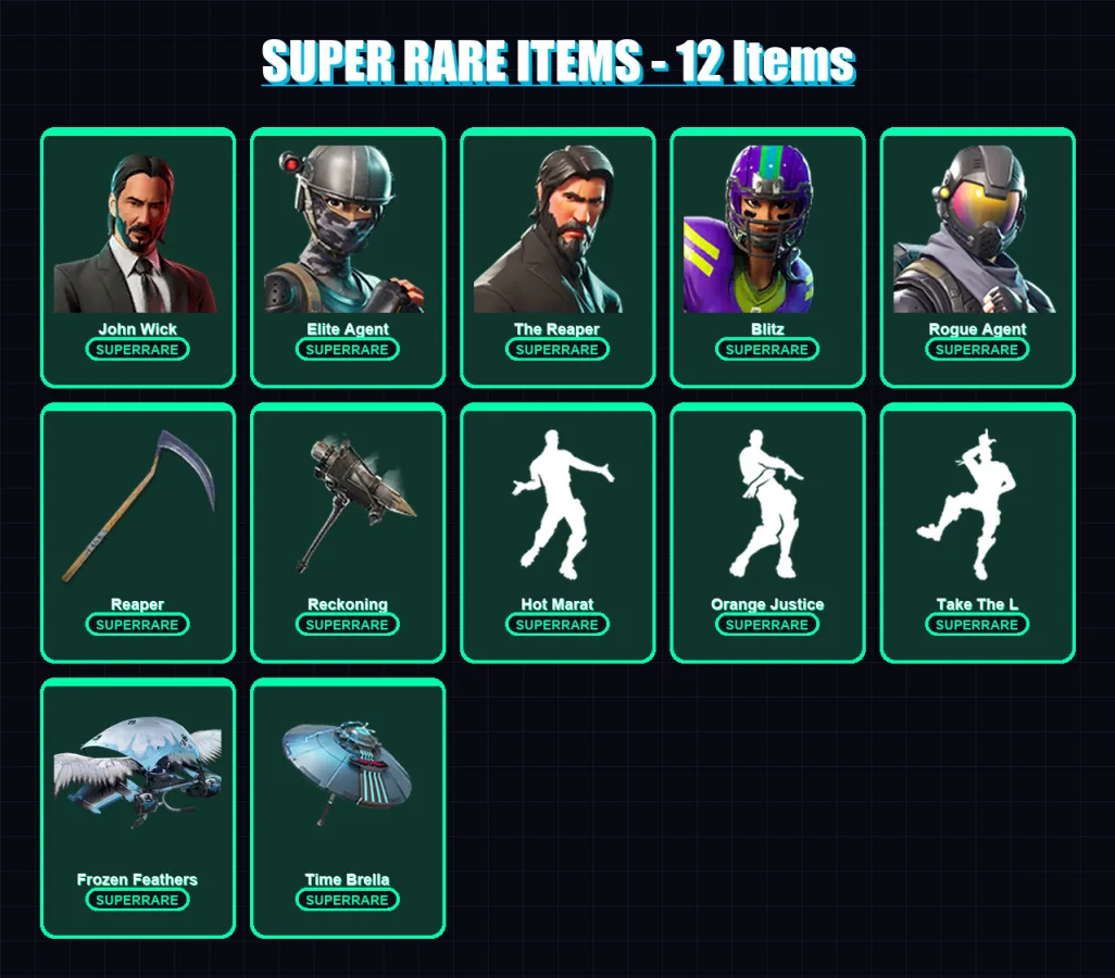 [PC] | John Wick | Elite Agent | The Reaper | Blitz | Rogue Agent | 154 skin | 115 pickaxe | 111 emote | 110 glider | Lv1376