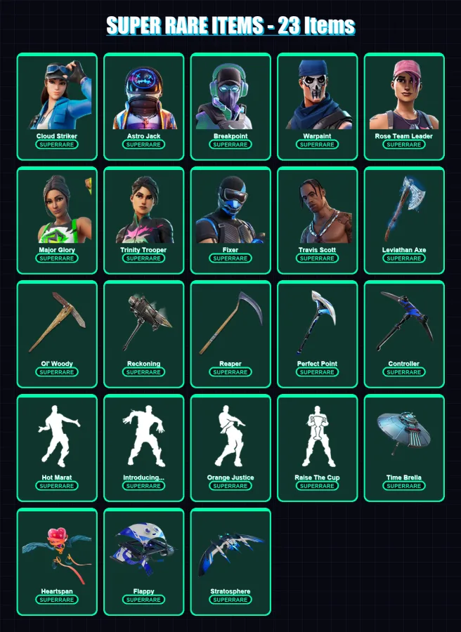 [PS4/PS5/PC] | Cloud Striker | Astro Jack | Breakpoint | Warpaint | Rose Team Leader | 232 skin | 245 pickaxe | 215 emote | 204 glider | Lv2990